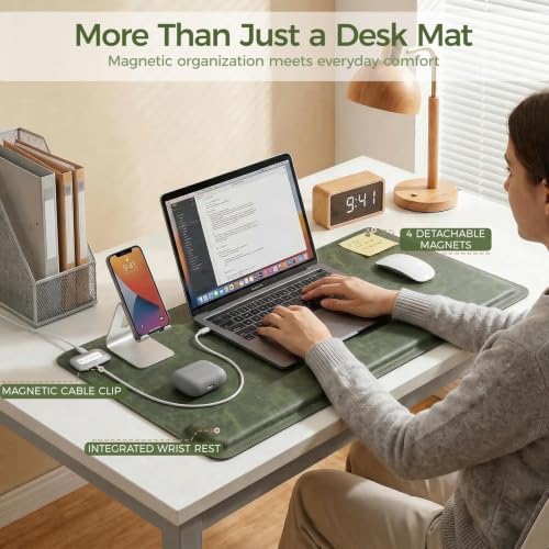 Magnetic Desk Mat System with Wrist Support 80×40cm, Premium Leather Desk Pad with Magnetic Accessories, Waterproof Non-Slip Desk Organizer for Office & Gaming - Image 3