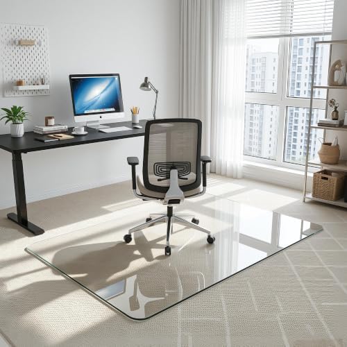 Antok Tempered Glass Chair Mat, 45"x60" Office Chair Mat for Carpet & Hardwood Floors, Heavy Duty 1/5" Desk Chair Mat for Smooth Rolling at Home or Office - Image 2