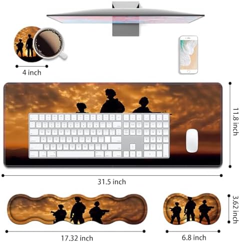 4 in 1 Ergonomic Keyboard Wrist Rest & Mouse Pad Wrist Rest Set, Large XXL Gaming Desk Mat 31.5"x 11.8" with Non-Slip Base, Memory Foam for Home Office Study Gaming, American Soldiers - Image 2