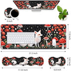 4 in 1 Ergonomic Memory Foam Mouse Pad Wrist Rest Set, Large XXL Gaming Desk Pad + Keyboard Wrist Rest + Mouse Wrist Cushion + Coaster for Home Office Study Gaming, White Fox Mushroom - Image 2