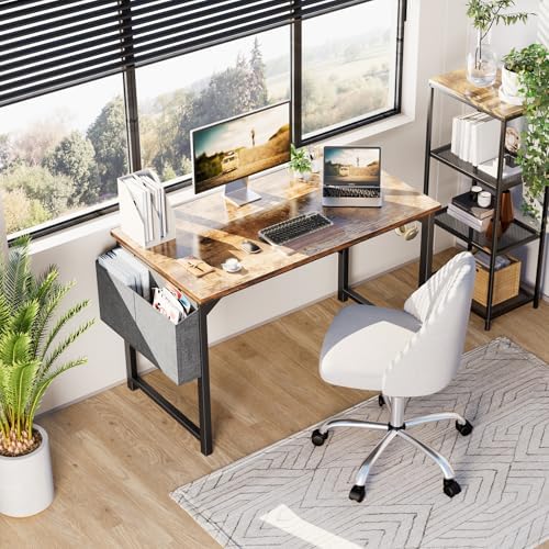 OLIXIS 47 Inch Computer Office Desk for Small Spaces, Writing Gaming Work Desk Modern Study Table with Storage Bag & Headphone Hook Home Bedroom, Rustic Brown - Image 2