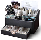 KINGFOM Desk Organizer with Drawer, Multifunction Pencil Holder for Desk, Desk Organizer and Accessories 5 Compartments for Home Office Supplies (Black) - Image 2
