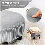 LUE BONA Small Curved Foot Stool with Handle, Gray Velvet Footstool and Ottomans, Modern Foot Rest with Wooden Legs, Step Stool with Padded Seat for Couch, Living Room - Image 6