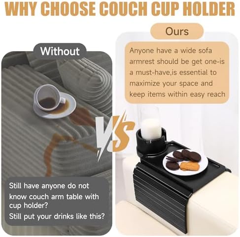 SINWANT Couch Armrest Table,Bamboo Folding Couch Cup Holder Tray,Black - Image 6