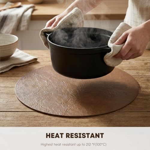 Artoid Mode Brown Faux Leather Placemats Set of 8, 15 Inch Waterproof Wipeable Heat Resistant Vinyl Place Mats, Reversible Table Mats for Kitchen Dining Decor - Image 4