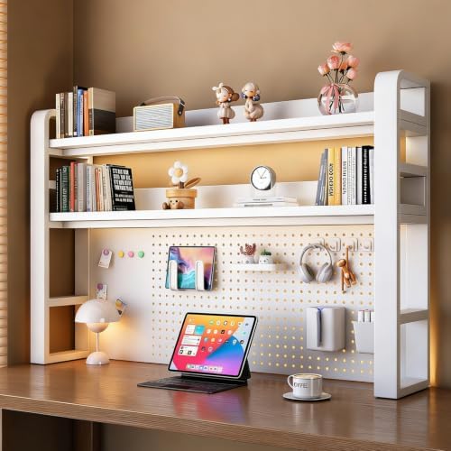 Desk Shelf-Includes a Pegboard and 31-Piece Storage Set, Desk Shelf Organizer for Top of Desk, Desk Hutch for Office & Home Office&Dorm (3-Tier White Frame + White Board 45.3×9.8×36.6") by Unknown