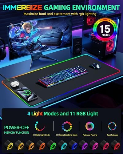Mouse Pad with Wireless Charging, RGB Gaming Desk Mat, 31.5"x15.7" - Image 3