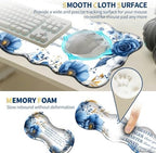 Blue Floral Desk Mat Set for Women,Flower Mouse Pad with Wrist Rest - Image 4