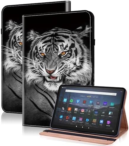 Case for Amazon Kindle Fire Max 11 (13th Generation, 2023 Release) 11" - PU Leather Flip Case with Elastic Band & Card Slots/Holder, Multi-Angle Viiewing Stand Tablet Cover, Black Tiger by TUOLISG
