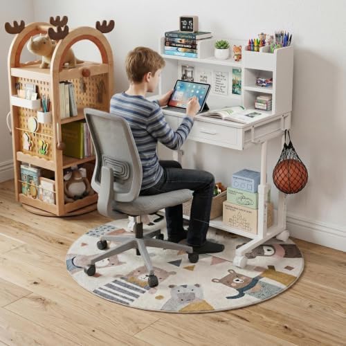 WINAZ White Kids Desk with Hutch, Height Adjustable 32" Small Study Table - Image 4