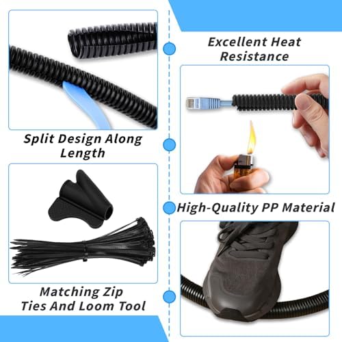 Oleitodh 80 ft 1 in OD Split Wire Loom Tubing, with 50 Ties & Tool - Image 3