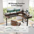 CubiCubi 63"x48" L Shaped Standing Desk with Drawers & Shelf, Deep Walnut - Image 4