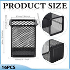 16 Pack Square Black Pen Holder, Metal Mesh Pencil Cups Bulk Pencil Holder Organizer Mesh Pen Holder for Desk Office Supplies School Classroom Desktop Accessories Makeup Brush - Image 2