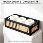 Wooden Rattan Storage Basket with Handles, Small Organizer Bin - Image 4