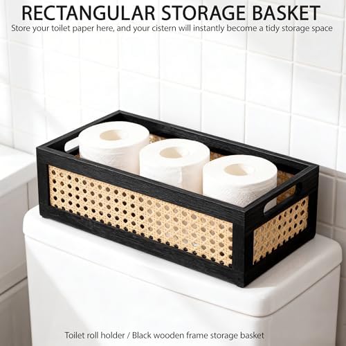 Wooden Rattan Storage Basket with Handles, Small Organizer Bin - Image 4