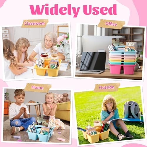 6 Pack Plastic Classroom Organizer Caddy with Handle, Pastel - Image 6