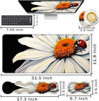 Keyboard Wrist Rest and Mouse Pad with Wrist Support Set Ergonomic Coaster,Memory Foam,Easy Typing Pain Relief,Large XL Desk Mat 31.5"x 11.8",Ladybug on Daisy Flower - Image 2