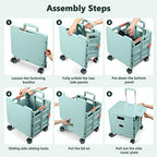 Foldable Utility Cart Collapsible Portable Crate Rolling Carts with Wheels Tote Basket with Magnetic Lid Telescopic Cover Wear-Resistant 360°Rotate Wheel Noiseless for Shopping Storage Office Use - Image 5