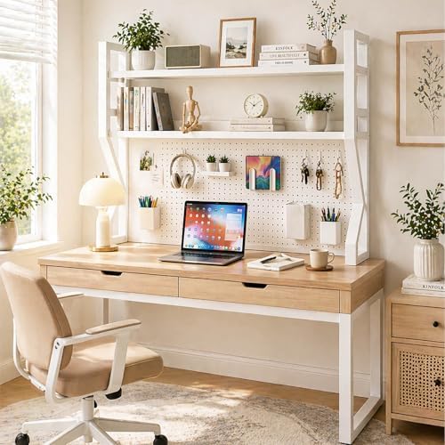 Lefedrasticity 3 Tier Desktop Bookshelf with Pegboard Desktop Organizer Shelf for Dorm Heavy-Duty Desk Shelf Organizer Desk Bookshelf for Office Dorm Room Gaming Desks (White, 45.3" L) - Image 3