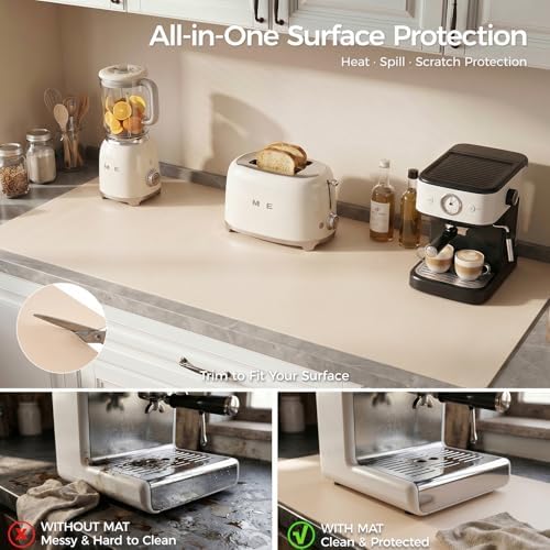1.6mm Thick Leather 17x72 Inch Non-Slip Mat, Waterproof Countertop Protector, Large Kitchen Island Cover/Buffet Topper, Warm Beige - Image 4