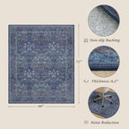 JTJ 5x6 Office Rug, Dark Blue Vintage Floral, Washable Non Slip - Image 2