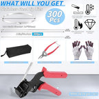 300PCS Metal Zip Ties Gun Kit, 12 Inch Heavy Duty Metal Zip Ties, Multi-Purpose Self-Locking Cable Tie Tool Set for Vehicles Farms Plants Fences Pipe Bundling, Scissors - Image 2