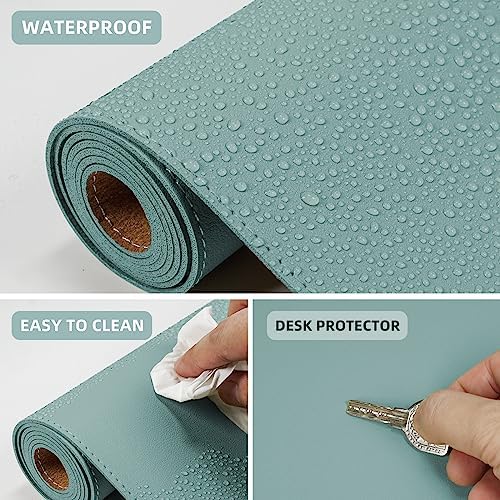 AFIING Cork Desk Mat 47" x 23.6", Dual-Sided Natural Cork & PU Leather Desk Pad, Non-Slip Waterproof Large Mouse Pad for Office, Home & Gaming (Light Blue) - Image 3