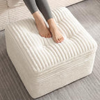 23.6in Pouf Ottoman, Corduroy Footstool Foot Rest Seating, Beige by Unknown