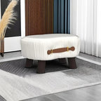 LUE BONA Small Curved Foot Stool with Handle, Beige Velvet Footstool and Ottomans, Modern Foot Rest with Wooden Legs, Step Stool with Padded Seat for Couch, Living Room - Image 6