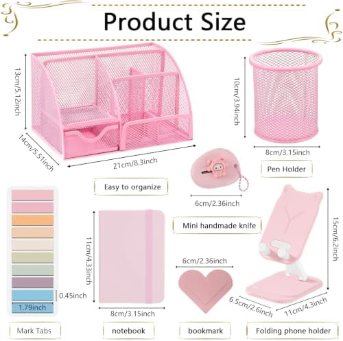 Office Supplies,Desk Accessories,Stapler and Tape Dispenser Set,1000 Staples,Staple Remover,Pen Holder,Folding Phone Holder,Journal Notebook,Ballpoint Pen,Scissor,Ruler,Clear Tape,Sticky Notes,Ect - Image 5