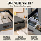 Bigso Box of Sweden Oskar Canvas Fiberboard Document Letter Box - File Organizer Box for Important Paperwork - Document Storage with a Lid & Handle - 3.3 in x 10.2 in x 13.8 in - 3 Pack - Grey - Image 6