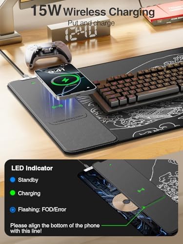 Wireless Charging Mouse Pad, 31.5"x15.8" Large Desk Mat, Smooth Glide - Image 2