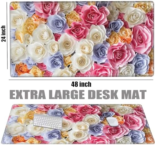 Giant 48x24 Large Mouse Pad XXXL Desk Mat Gaming Mousepad Huge Desk Pad Pink Rose 4XL Full Computer Mat for Protector Desktop Wireless - Image 2