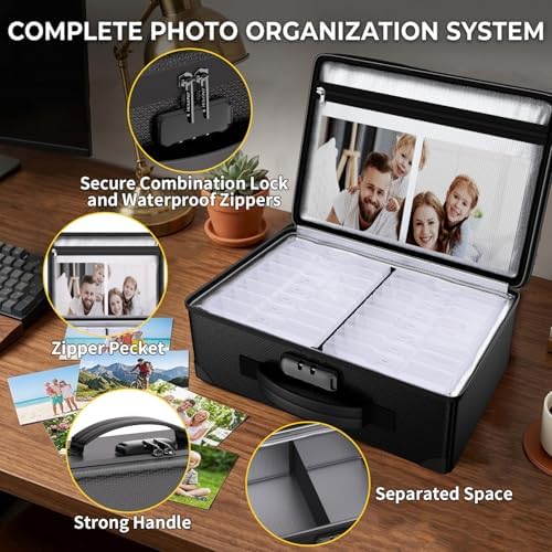 ENGPOW Fireproof 5200°F Photo Storage Box with 16 Inner 4" x 6" Photo Case(Clear), Photo Organizer with Lock, Portable Acid-Free Photo Keeper Safe Storage with Handles for Home, Office, Travel - Image 4
