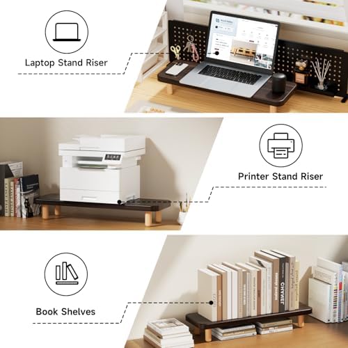 Monitor Stand Riser, 24 Inch Wood Desk Organizer with Monitor Stand & Storage Computer Monitor and Laptop Riser Multifunctional Laptop Stand Desk Organizer for Office Home Screen/Laptop/PC (Dark Walnut) - Image 6