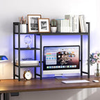 Snughome Desk Shelf with LED Strip, 38.6" Desktop Organizer Shelf, Desk Hutch for Computer Monitor, 4 Tier Desk Display Rack, Wood Desktop Bookshelf Storage Rack for Home Office Dorm - Image 2