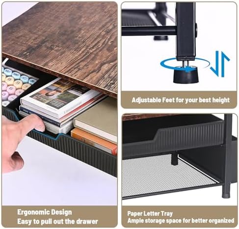 Printer Stand for Desk, Desktop Printer Shelf for Home Office, Brown - Image 7