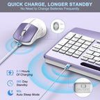 Rechargeable Silent Wireless Keyboard and Mouse Combo, Ergonomic Wrist Rest & Phone Tablet Holder, USB-C Adapter Included, 2.4G Lag-Free Cordless Set for Windows Mac Laptop PC Home Office (Purple) - Image 5