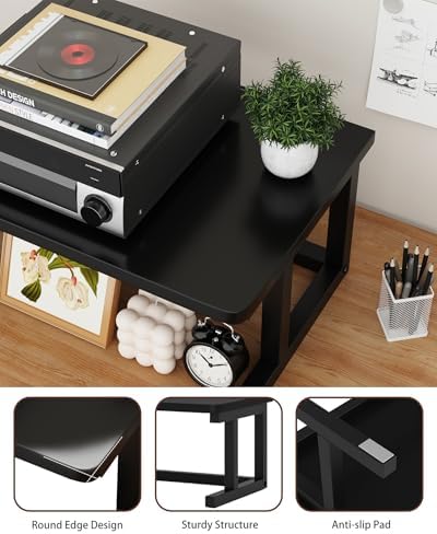 Desktop Printer Stand, 15.7″x 15.7″ 2-Tier Large Printer Shelf fit 3D Laser Printer/Scanner/Fax Machine, Industrial Storage Rack for Home Office Storage, Black P4040-B - Image 3