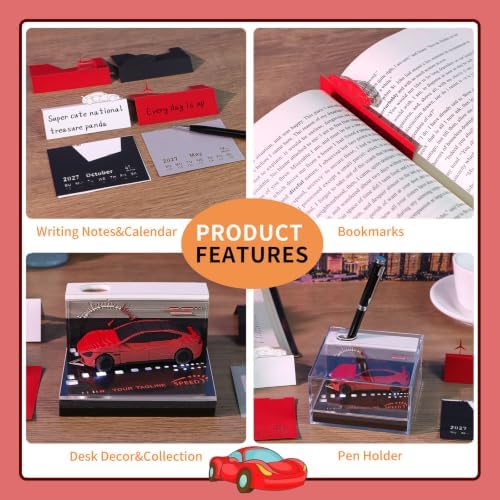 3D Calendar 2027,Time Piece Calendar 2027,Charge One Red Car 3D Memo Pad Art Calendar Notepad Christmas,New Year Gift (Charge One Red Car) - Image 5