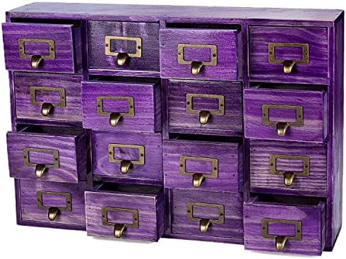 Purple 16-Slot Wooden Drawer Unit - Country Style Desk Organizer Box - 20"x3.6”x14” Wooden Storage Box w/ 16 Drawers - Countertop Drawers w/Label Holder & Handle - Slim 4-Level Organizer by PrimoSupply