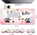 Keyboard Wrist Rest+Mouse Wrist Pad+Desk Pad Set,Memory Foam Ergonomic Easy Typing Pain Relief for Computer Laptop Office Home - Glitter Dog Paw Prints - Image 4