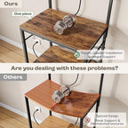 SUPERJARE Kitchen Bakers Rack with Power Outlet, Coffee Bar Table 4 Tiers, Kitchen Microwave Stand with 6 S-shaped Hooks, Storage Shelf Rack for Spices, Pots and Pans - Rustic Brown - Image 3