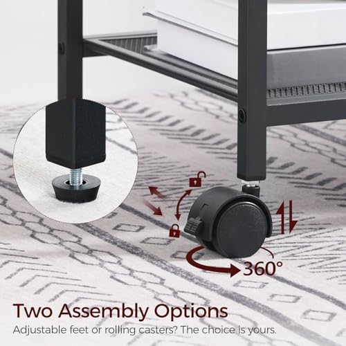 MAHANCRIS Printer Stand with Storage Bag, 3-Tier Mobile Under Desk Printer Cart with Wheels, Wooden Rolling Printer Table, Organizer Shelf for Study, Office, Living Room, Black PTHB2201 - Image 6