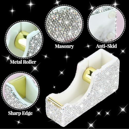 Buqoo 2 PCS Bling Crystal Handmade Diamond Sticky Note Holder and Tape Dispenser Office Supplies Dazzling Rhinestone Bling Desk Accessories for Women Office (Silver) - Image 7