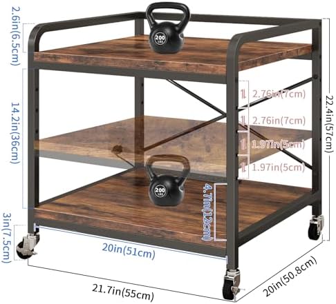 Under Desk Printer Stand with Power Outlet, Adjustable Shelf,Rustic Brown - Image 3