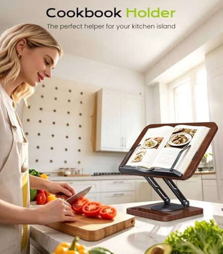 LOXP Book Stand with Storage, 360° Rotating Cookbook Stand, Ergonomic - Image 4