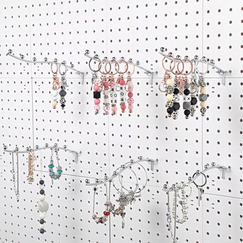 Yaocom 20 Pcs Peg Board Waterfall Hook Shelving Hooks Metal 7 Station Pegboard Display Wall Hangers Face Out Fit 1/4" for Garage Kitchen Store(Silver) - Image 7