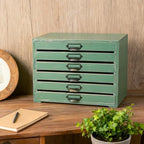 Vintage 6-Drawer Wooden Desktop Organizer Cabinet, Rustic Distressed Wood Card Catalog Cabinet, Antique Storage Box for Jewelry Cosmetics Craft Paper Home Office Decor (Green) - Image 5