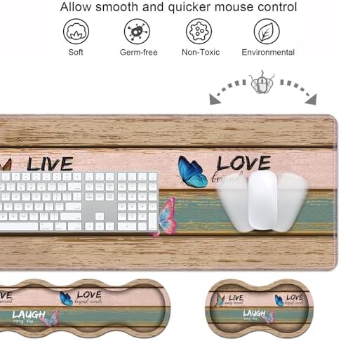Ergonomic Keyboard Wrist Rest & Mouse Pad Wrist Rest Set, Large XXL Gaming Desk Mat 31.5"x 11.8" with Memory Foam, Easy Typing Pain Relief for Office & Home, Vintage Wood Board Live Laugh Love - Image 4